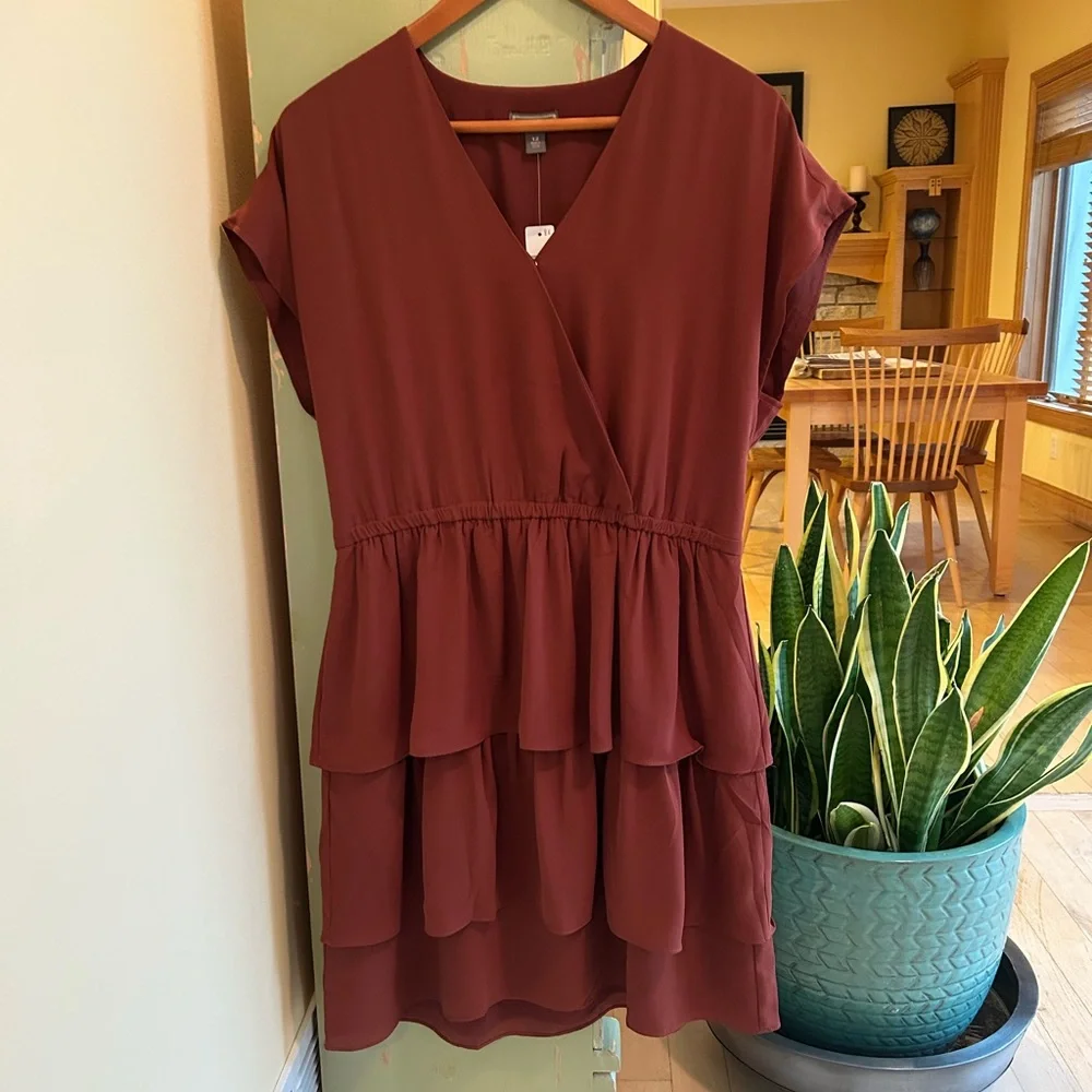 J.Crew Point Sur Popover Ruffle Dress in Burnt Umber/Sienna Brown Size 12 NWT